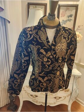 Vintage Y2K Gold & Black Brocade Pattern Lush Classy Glamour Jacket PS